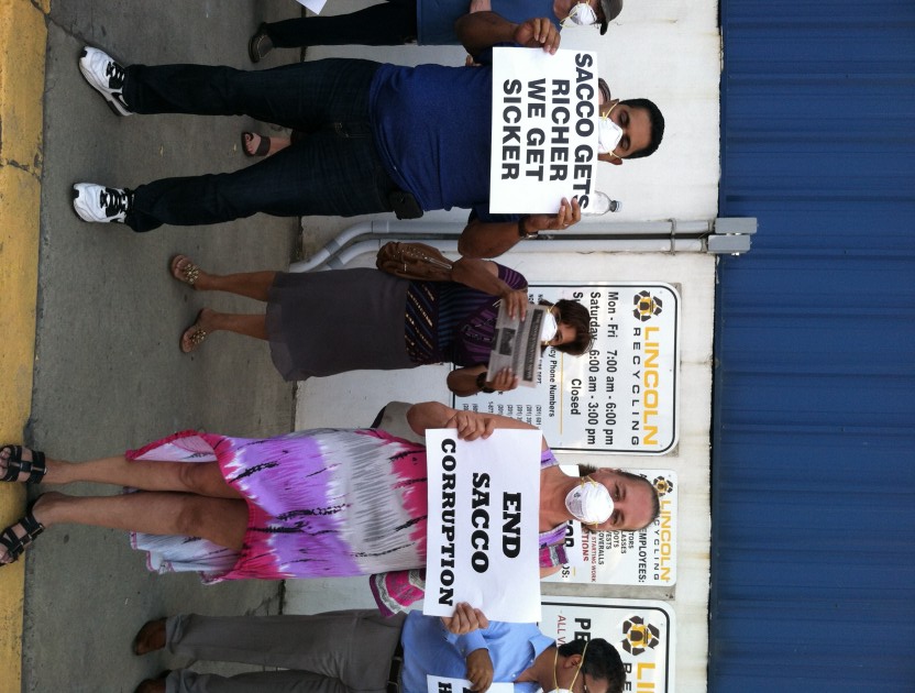 North Bergen residents protest near Lincoln Recycling center on Dell Ave. on Thursday. Katherine Guest/Hudson County View