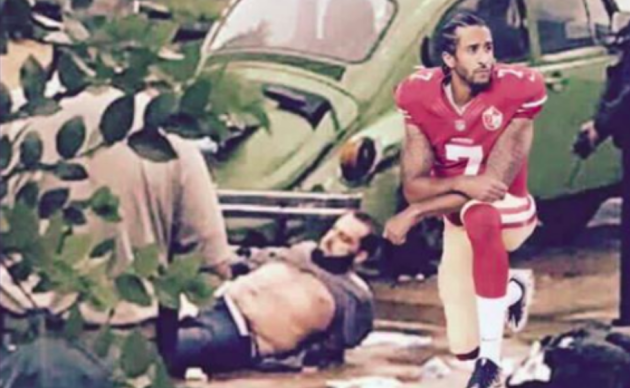 A Facebook photo from Jersey City BOE Vice President John Reichart that depicts NFL quarterback Colin Kaepernick kneeling next to bomb suspect Ahmad Khan Rahami.