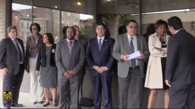 Assembly members Nick Chiaravalloti and Angela McKnight (far left) and state Senator Sandra Cunningham (far right, all D-31) will seek re-election together. 