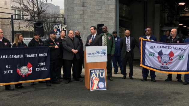 The Amalgamated Transit Union endorsed Jersey City Mayor Steven Fulop for re-election this morning. Photo courtesy of the Fulop campaign. 