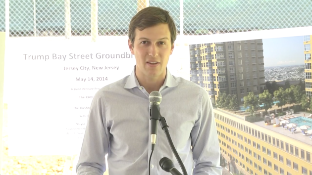 Jared Kushner, President Donald Trump's senior advisor and son-in-law, back when he was the President and CEO of Kushner Companies and breaking ground at Trump Bay Street in Jersey City. Screenshot via Jersey City TV. 