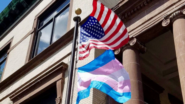 Hoboken flew the transgender flag today after President Donald Trump announced Transgender people would no longer be allowed to serve in the military. Photo via Twitter. 