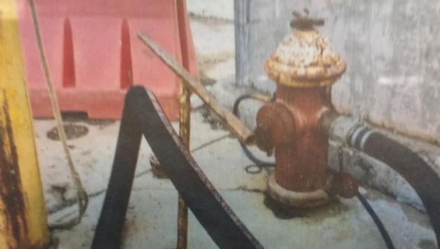 A September 27th, 2016 photo of a fire hydrant allegedly being used illegally outside of the Duraport Marine and Rail Terminal - an Alessi Organization project. 