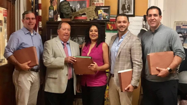 1st Ward Councilman Mike DeFusco's council-at-large slate filed their petitions for nomination today. From left to right: Michael Flett, Hoboken City Clerk James Farina, Vanessa Falco, DeFusco and Andrew Impastato. Photo courtesy of the DeFusco campaign. 