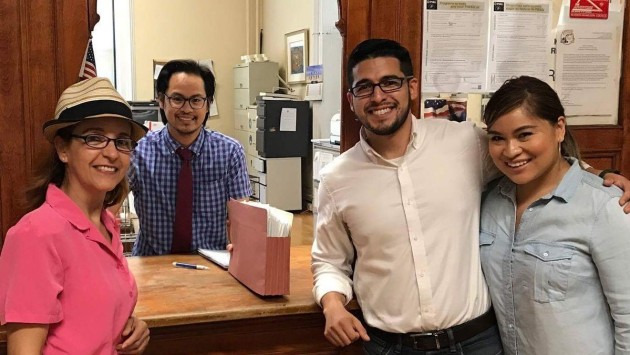 Ronald Bautista (second from right) filed 427 petitions for nomination for his mayoral run earlier today. Photo courtesy of the Bautista campaign. 